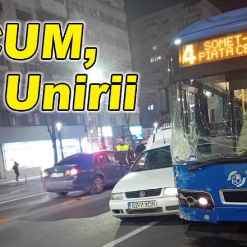 Accident pe Bdul Unirii Sud: autobuz izbit de autoutilitară, fără răniți