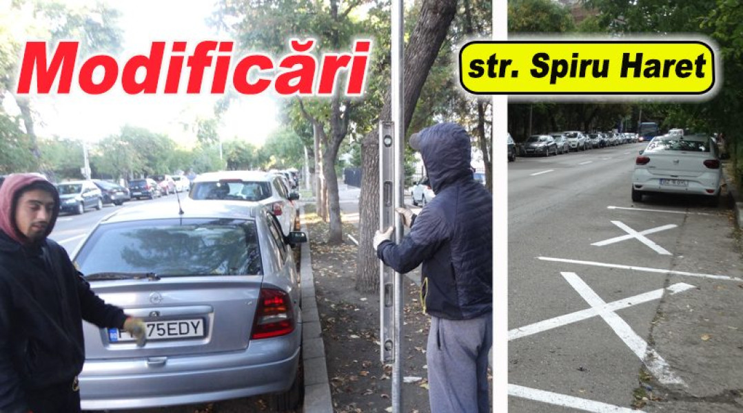 Se instalează indicatoarele pentru parcarea cu plată pe strada Spiru Haret