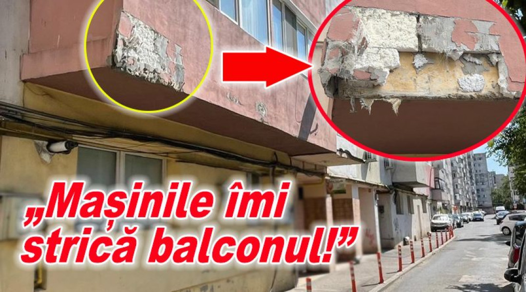 Probleme la balconul unui apartament din blocul P2 din cauza mașinilor de aprovizionare