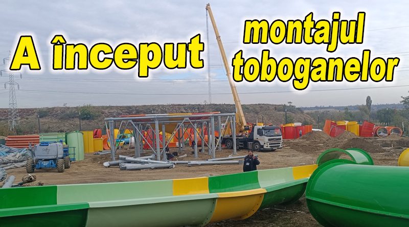 Montajul toboganelor acvatice din noul aquaparc Buzău a început
