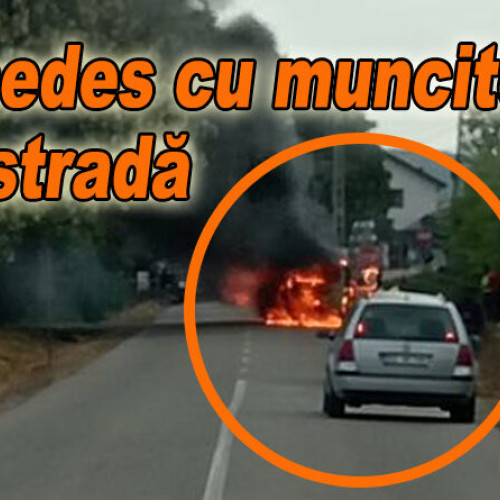 Incendiu violent pe un drum din Buzău: Autoutilitara Mercedes Vito transformată în torță a fost transportată la un centru de fier vechi