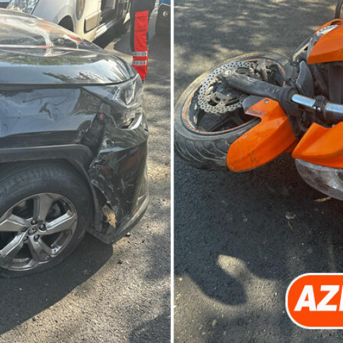 Accident rutier în Buzău: Un motociclist a fost transportat la spital după o coliziune azi după-amiază pe Bd. 1 Decembrie (intersecție cu str. Plevnei), între un autoturism și o motocicletă