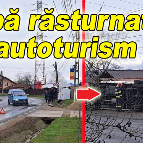 Dubă răsturnată pe DN10 în urma unui accident în Buzău-Brașov